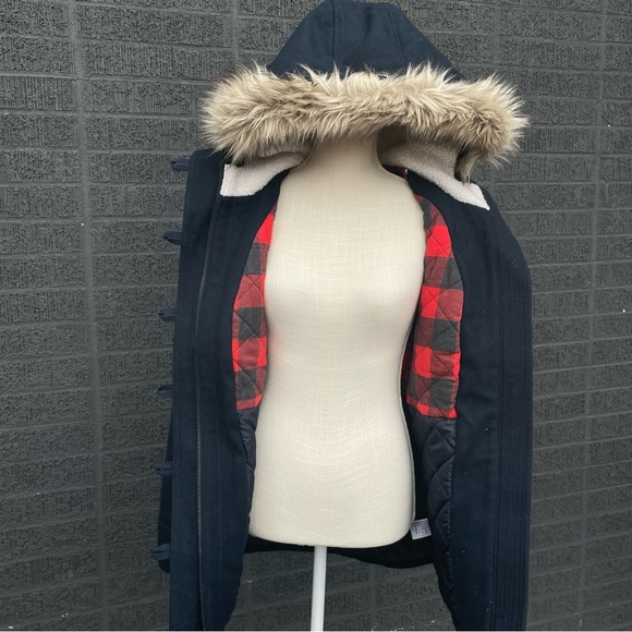 American Eagle Outfitters A.E.O. Wool Winter Coat Faux Fur Hooded Parka Jacket - Picture 4 of 5